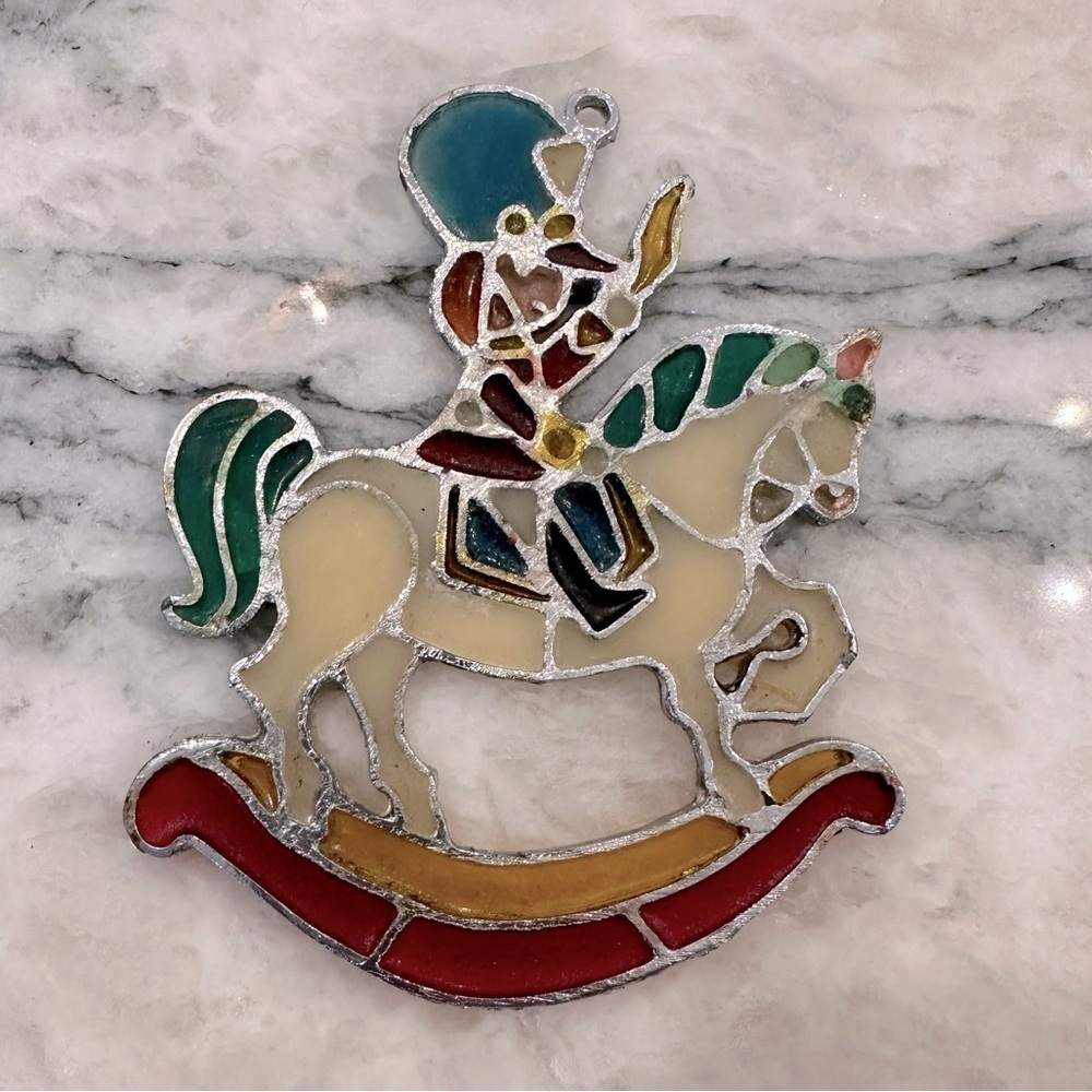 VINTAGE Kurt Adler Stained Glass Christmas Ornament toy soldier on Rockinghorse